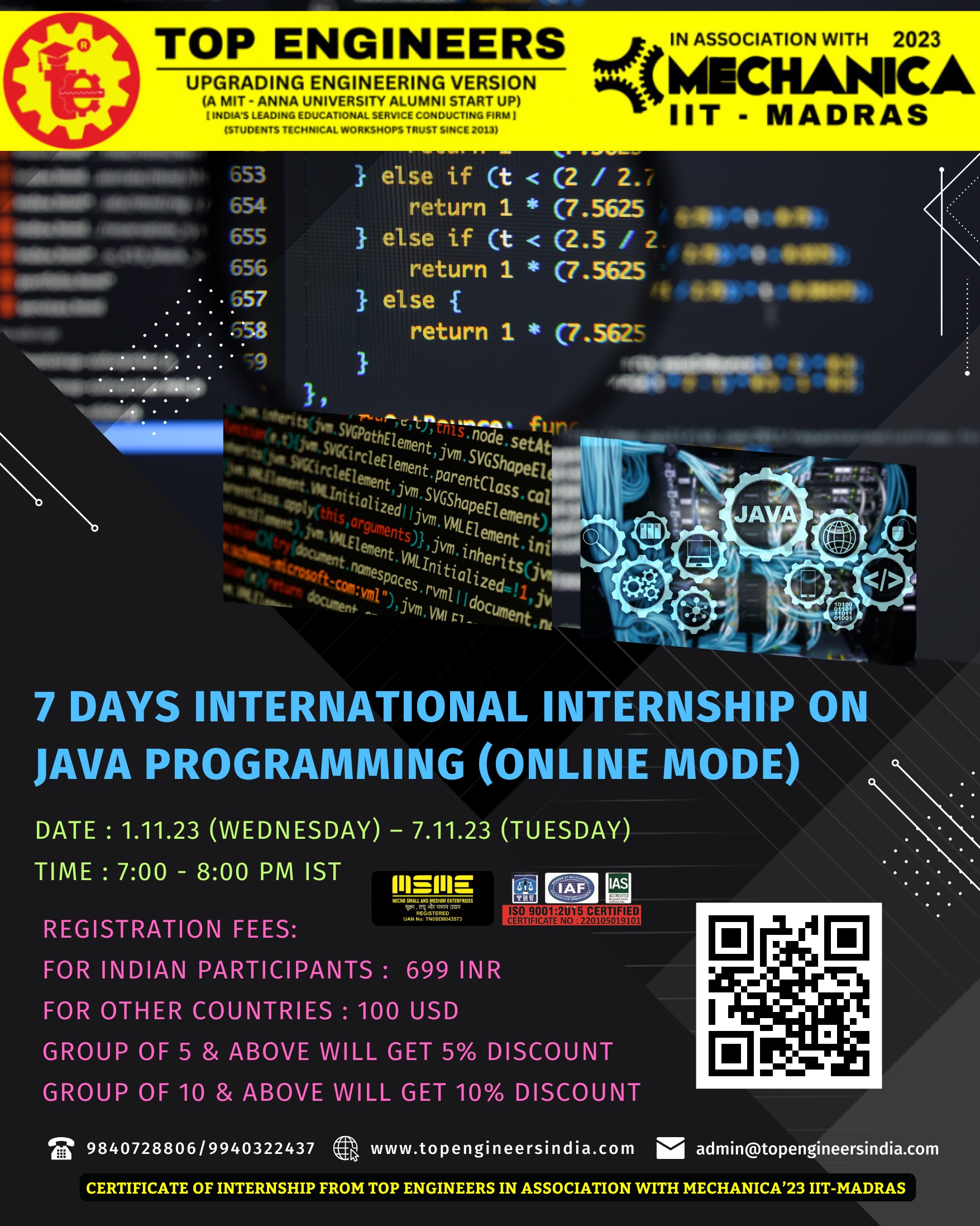 7 Days International Internship on Java Programming 2023